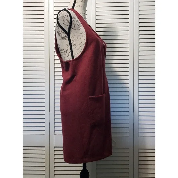 Asos Design Sleeveless Pinafore Pocket Dress Women's Size 8 Burgundy A-line Mini - Picture 3 of 9